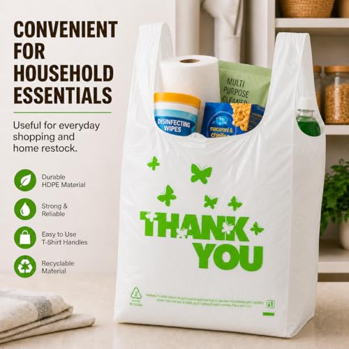 YoYoRain 1000 Count Large T-Shirt Bags – White Plastic Shopping Bags with Handles, 11"x6"x21", for Retail, Merchandise, Grocery, Supermarket Use - style: Green Bf
