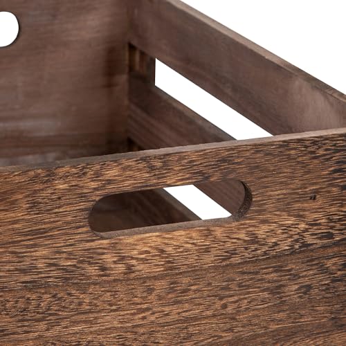 Set of 3 Nesting Wooden Crates, Small Rustic Farmhouse Wood Storage Boxes with Handles, Stackable Compact Organizer Bins for Kitchen Bathroom Bedroom Decor, 3 Sizes (Retro Brown)