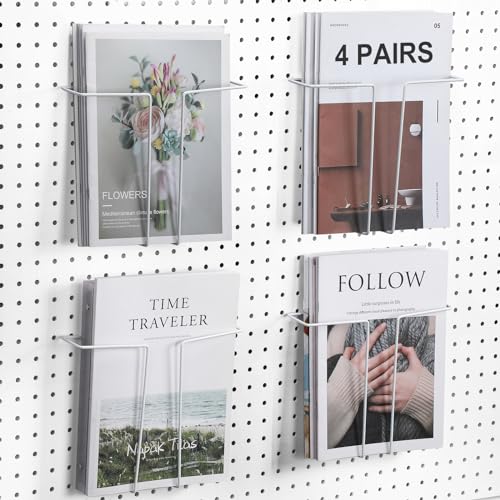 Beeveer 4 Pair Pegboard Display Shelves Expandable Magazine Holder, White - color: White