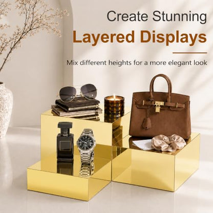 4Pcs Acrylic Risers Display Stands, Food Risers for Buffet Table, Gold - color: Gold