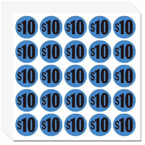 DUGUTUL 500pcs $10 Price Stickers for Garage Sale and Yard Sale | 10 Dollar Price Tags Labels | Super Bright & Jumbo 1" Diameter | Preprinted Price Labels | Garage Sale Stickers - color: 10 Dollar