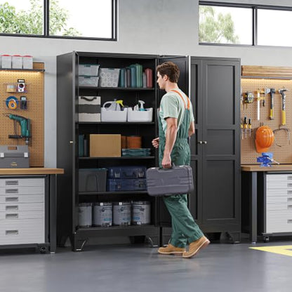 Letaya Metal Garage Storage Cabinets,76"Tall Large Tool Steel Lockers,Black - color: Black, size: 18”D x 36”W x 76”H