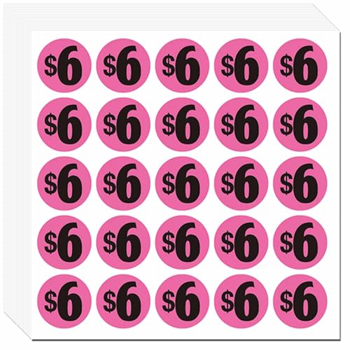 DUGUTUL 500pcs $6 Price Stickers for Garage Sale and Yard Sale | 6 Dollar Price Tags Labels | Super Bright & Jumbo 1" Diameter | Preprinted Price Labels | Garage Sale Stickers - color: 06 Dollar
