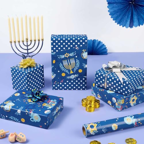 WERNNSAI Hanukkah Wrapping Paper 33 ft Star Chanukkah Wrapping Paper - color: Chanukah