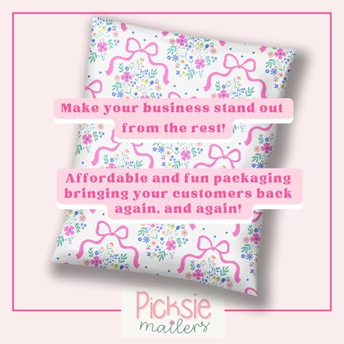 Picksie Mailers - Poly Mailers 10x13 Bulk Floral Polymailers Cute Pink Bows - color: Flower Girl, size: 10x13