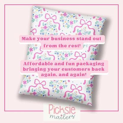 Picksie Mailers - Poly Mailers 10x13 Bulk Floral Polymailers Cute Pink Bows - color: Flower Girl, size: 10x13