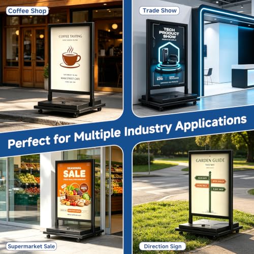 Heavy Duty Sign Holder Stand, 24"x36"Poster Stand with 4 Wheels(Frame Only)