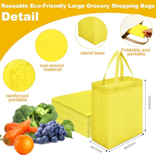 Windyun 50 Pcs Reusable Tote Bag Bulk 8 x 4 x 10 Inch, Light Yellow - color: Light Yellow
