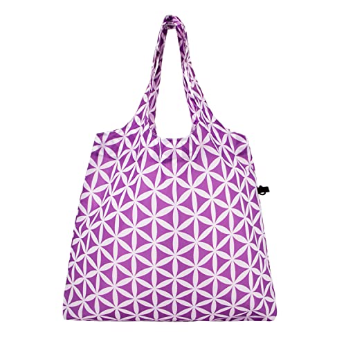 HOLYLUCK Reusable Grocery Bags,Heavy Duty Foldable Shopping Tote Bag (Standard, 3 Purple Geometric Flowers) - color: 3 Purple Geometric Flowers, style: Standard