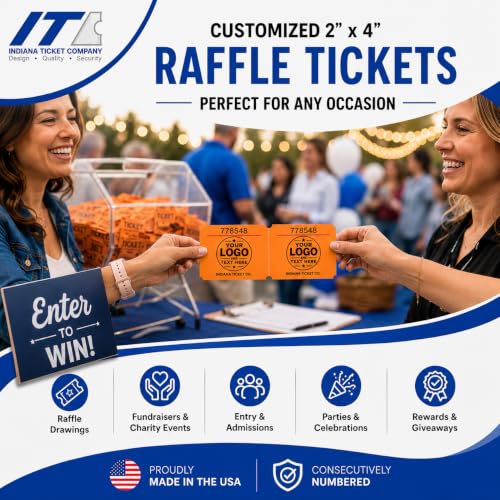 Custom Printed Raffle Tickets, 2x4 Double Roll, 1000 Tickets, Made in USA - size: 2 x 4 (Double)