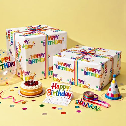 WRAPAHOLIC Happy Birthday Wrapping Paper Roll - Mini Roll - 17 Inch x 16.5 Feet - Colorful Rainbow Birthday Wrapping Paper with Balloons and Confetti Design for Kids Boys Girls Teens Adults - color: Happy Birthday - Colorful Rainbow