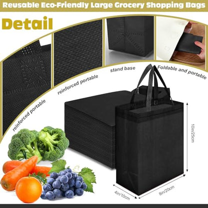 Windyun 50 Pcs Reusable Tote Bag Bulk 8 x 4 x 10 Inch, Black - color: Black