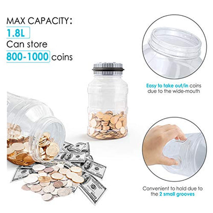 Large Piggy Bank for Adults Kids, Digital Coin Counting Bank LCD Counter - color: Gray