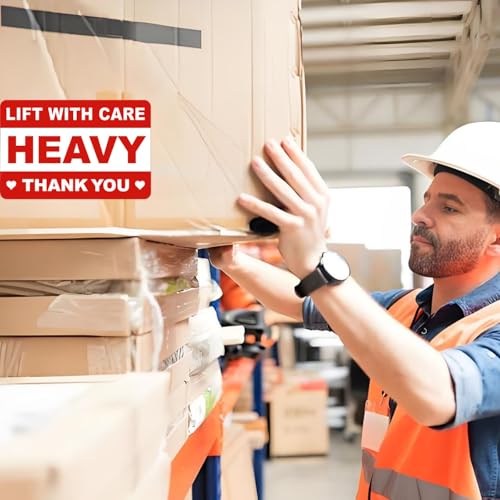 100 Pcs Caution Heavy Stickers 4×6 inch Red Heavy Lift with Care Shipping Stickers Shipping Label for Package Shipping
