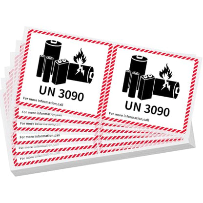 Dunzoom 100 Pcs UN3090 Lithium Ion Battery Caution Labels 4.7" x 4.3" - color: Un3090, size: 4.7" X 4.3"