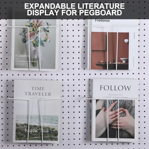 Beeveer 4 Pair Pegboard Display Shelves Expandable Magazine Holder, White - color: White