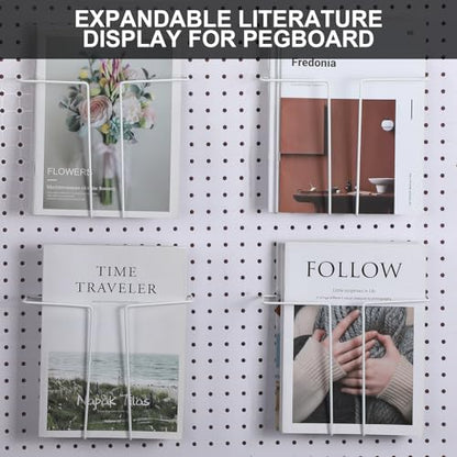 Beeveer 4 Pair Pegboard Display Shelves Expandable Magazine Holder, White - color: White