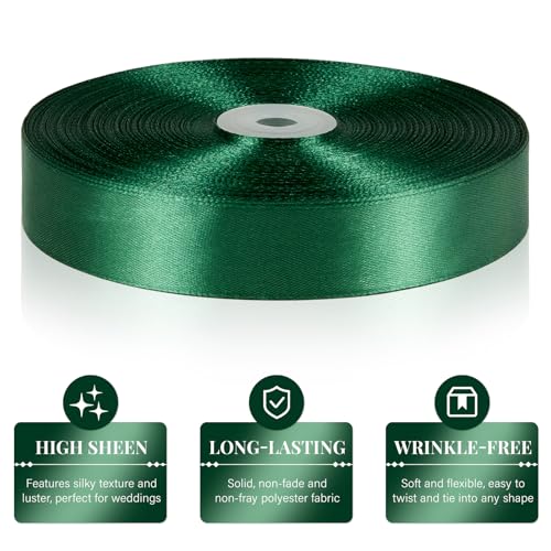 Dark Green Satin Ribbon 1 Inch x 100 Yards - color: Dark Green