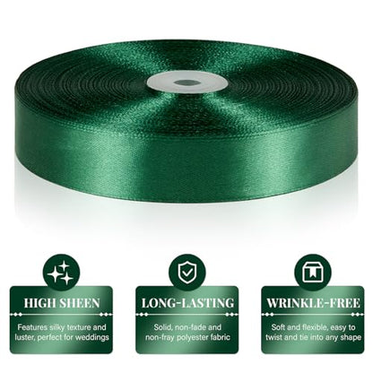 Dark Green Satin Ribbon 1 Inch x 100 Yards - color: Dark Green