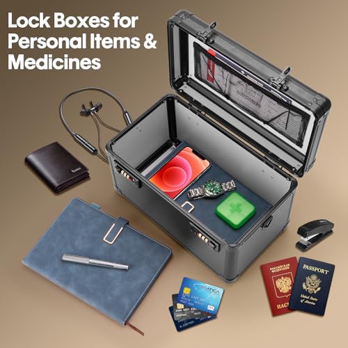 LOCKCURX Lock Box, Combination Storage Case, 13.4 x 8.2 x 7.6 Inch, Black - color: Black, size: Large