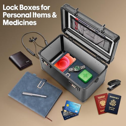 LOCKCURX Lock Box, Combination Storage Case, 13.4 x 8.2 x 7.6 Inch, Black - color: Black, size: Large
