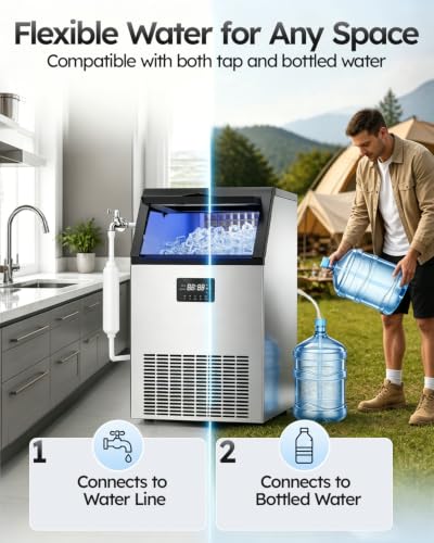 Mojgar Commercial Ice Maker 130lbs/24H with 40lbs Storage Bin ETL Approval - color: White Grey