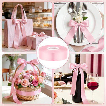 1 in 30 Yards Pink Satin Ribbon for Flower Bouquet Baby Shower Mother's Day - color: Pink, size: 1 inch