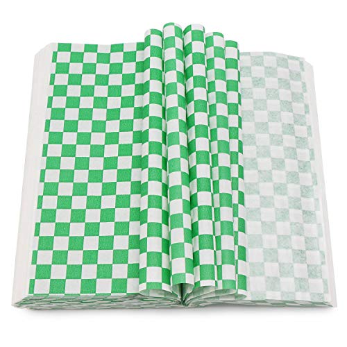 EUSOAR Deli Paper, 11" x 10" Dry Wax Paper 200pcs, Green Wrap Burger Sandwich Liner, Food Basket Liner for Restaurants, Churches, BBQs, School Carnivals - color: Green/White
