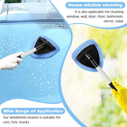 Baderke 10 Pcs Windshield Cleaner Tool Car Window Cleaning Supplies with Extendable Handle Include 6 Washable Microfiber Bonnets 2 Empty 60ml Spray Bottle Glass Wiper Kit(Light Blue) - color: Light Blue