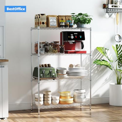 BestOffice | 4-Tier Wire Shelf | 36" x 14" x 54" | Chrome - color: Chrome, size: 36"D x 14"W x 54"H