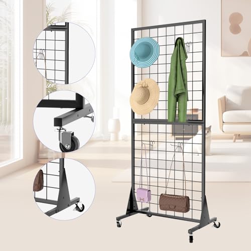 3-Pack 2'x5.5' Ft Gridwall Panel Display Stands Heavy Duty Floor Standing Retail Display Rack with Triangle Base for Retail Art Show with 20 Hooks
