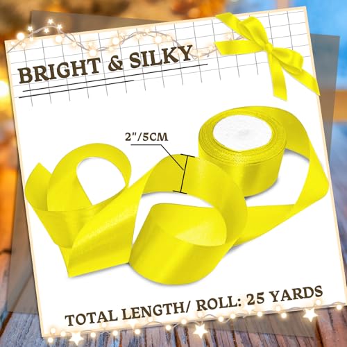 Luomorgo 2 Inch Satin Ribbon, 25 Yards, Yellow - color: Yellow, size: 2 inch x 25 yards