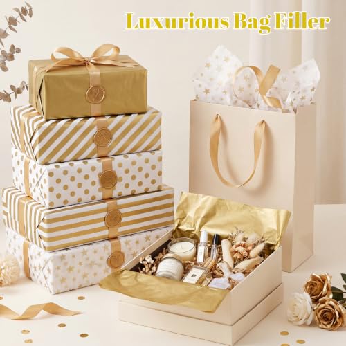 woric 120 Sheets Gold Tissue Paper for Gift Bags 20 x 14 Inch - color: Gold