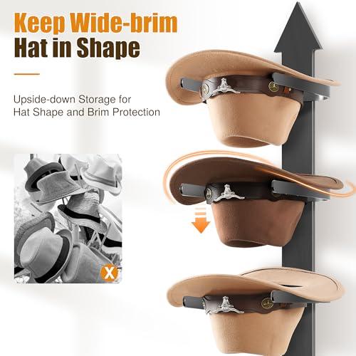 Cowboy Hat Rack, Cowboy Hat Holder Wall Mount Holds up to 4 Hats, Wooden Western Rustic Metal Cow boy Hat Hanger with Arrow Sign Board, Hat Rack for Western Hats, Fedora, Sun Hats (Black-1 Pack) - size: Black-1 Pack