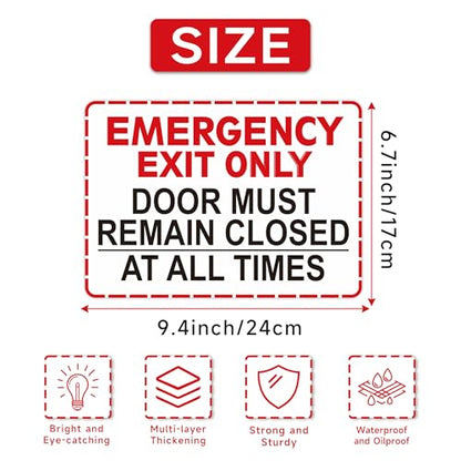 Emergency Exit Only Signs Sticker，Self Adhesive UV, Weather, Scratch, Water & Fade Resistant Door Must Remain Closed At All Times sign for Business, Schools, Offices, Storage Rooms, Hospitals - color: Emergency Exit Only145