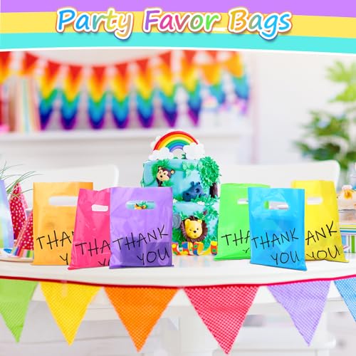 Janlaugh 300 Pcs Thank You Bags Colorful Plastic Handles 6" X 8" - size: 6" x 8"