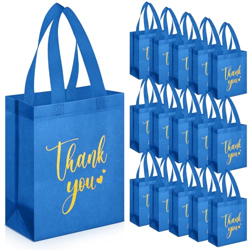 Sweetude 30 Thank You Non Woven Gift Bag, 10 x 8 x 4 Inch, Blue - color: Blue, size: 10 X 8 X 4 Inch