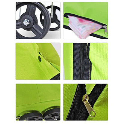 Shopping Cart with Wheels Tug Foldable Grocery Carts Large Capacity Supermarket Tug Bag Home Portable Oxford Cloth Pull Rod Push Bag Utility Cart for Condo Apartment Picnic Beach Travel,Green