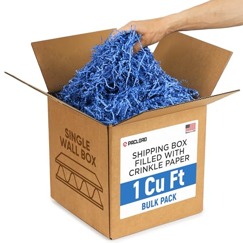 1 Cu Ft Ready To Ship Carton with Dark Blue Crinkle Paper 12x12x12" - color: Dark Blue, size: Single Wall Box