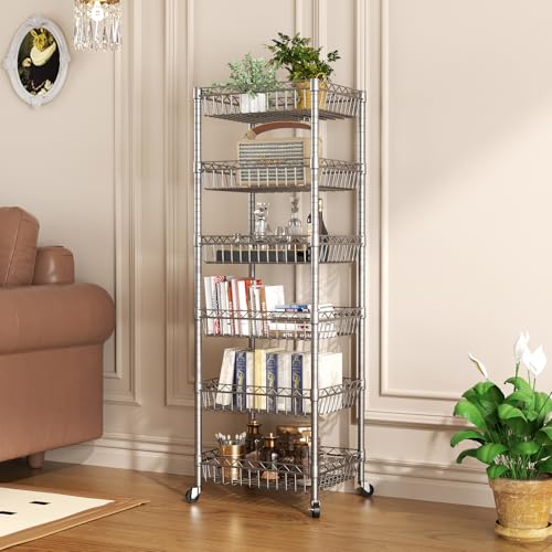 SINGAYE 6 Tier Shelf Wire Shelving Adjustable Storage Shelves Basket Rack - color: Silver, size: 6-Tier[13.5"Dx13.5"Wx63"H]