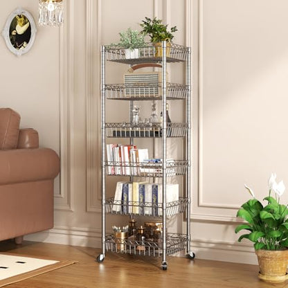 SINGAYE 6 Tier Shelf Wire Shelving Adjustable Storage Shelves Basket Rack - color: Silver, size: 6-Tier[13.5"Dx13.5"Wx63"H]