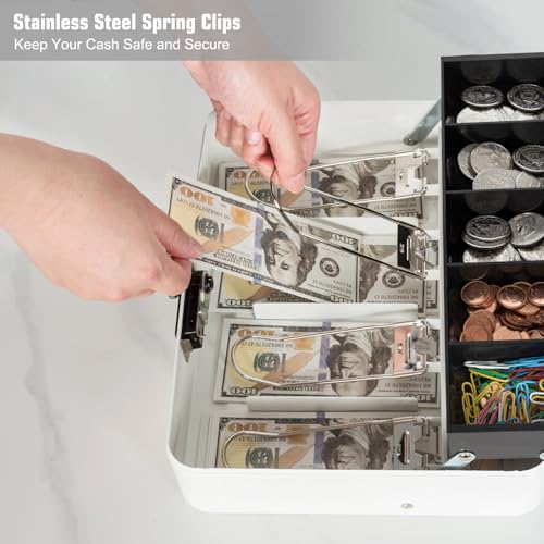 Cash Box with Money Tray and Combination Lock, Metal Money Box for Cash Register, Tiered Lock Box for Money 11.8" x 9.4" x 3.54" White - color: White with Combination Lock