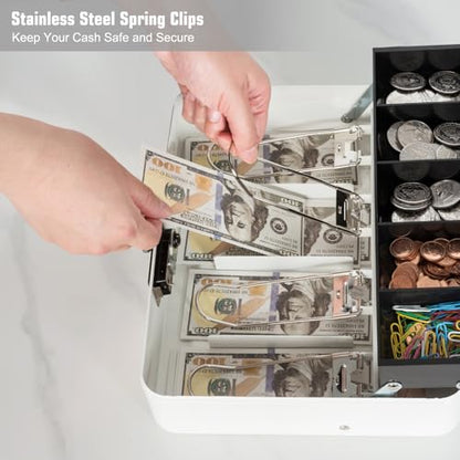 Cash Box with Money Tray and Combination Lock, Metal Money Box for Cash Register, Tiered Lock Box for Money 11.8" x 9.4" x 3.54" White - color: White with Combination Lock