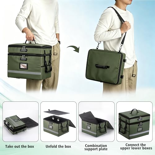 EXLIFBAG Fireproof File Organizer with Lock, 2 Layer - color: Green, size: 2 Layer
