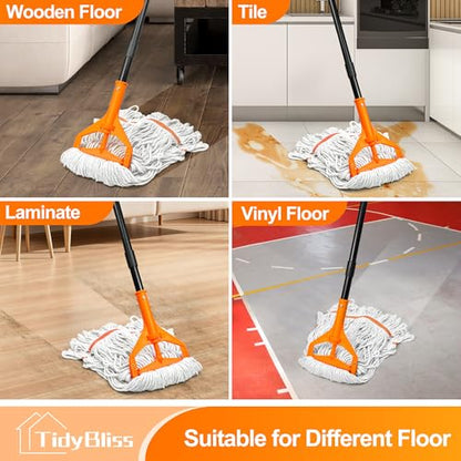 TidyBliss Commercial Mop with 3 Replacement Heads for Concrete Tile