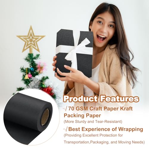 PATIKIL Wrapping Paper, 12" x 394"(33') 70 GSM Craft Paper Roll Kraft Packing Paper for Poster Bulletin Board, Gift Wrapping, Black - color: Black, size: 12" x 394"(33')