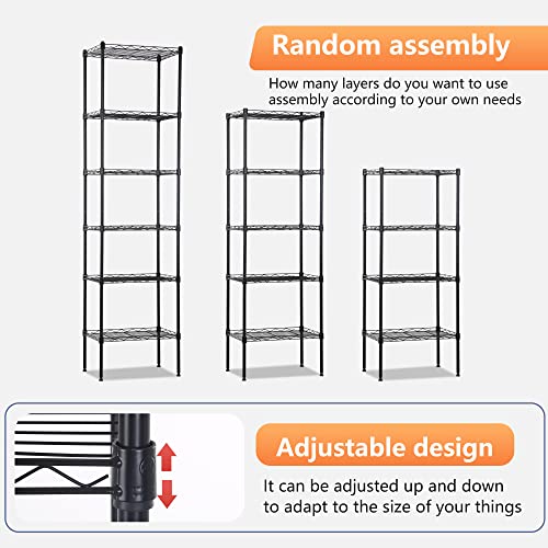 FDW | 6-Tier Wire Shelf | 17" x 12" x 64" | Black - color: Black, size: 17×12×64