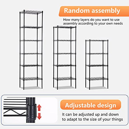 FDW | 6-Tier Wire Shelf | 17" x 12" x 64" | Black - color: Black, size: 17×12×64