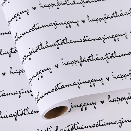Sikiweiter Birthday Wrapping Paper - 17" x 16.5 Feet Roll - Happy Birthday to The Most Amazing Guy for Man's Birthday(Birthday Text) - color: Birthday Text