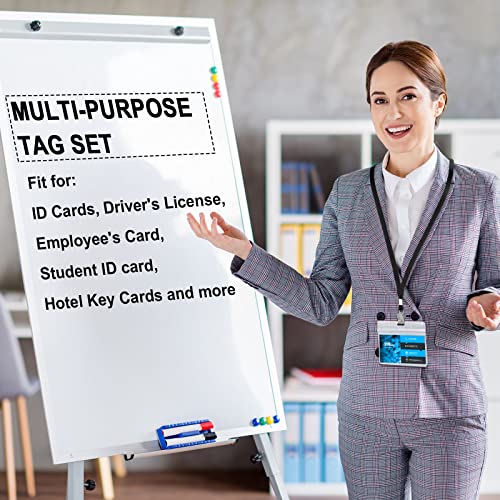 Marspark 100 Sets 4"x3" Name Badge Holder with Lanyard Bulk, Black - color: Black